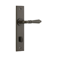 Iver Sarlat Door Lever Handle on Chamfered Backplate Privacy Signature Brass 10780P85