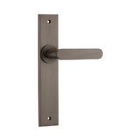 Iver Bronte Door Lever Handle on Chamfered Backplate Passage Signature Brass 10784
