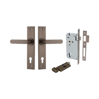Iver Bronte Door Lever Handle on Chamfered Backplate Entrance Kit Key/Thumb Signature Brass 