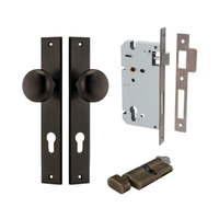 Iver Cambridge Door Knob on Rectangular Backplate Entrance Kit Key/Thumb Signature Brass 