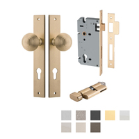 Iver Guildford Door Knob on Rectangular Backplate Entrance Kit Key/Thumb - Available in Various Finishes