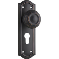 Restocking Soon: ETA Mid August - Tradco Kensington Door Knob on Backplate Euro Antique Copper 1082E