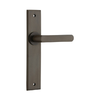 Iver Osaka Door Lever Handle on Chamfered Backplate Passage Signature Brass 10868