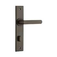 Iver Osaka Door Lever Handle on Chamfered Backplate Privacy Signature Brass 10868P85