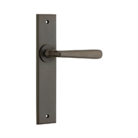 Iver Copenhagen Door Lever Handle on Chamfered Backplate Passage Signature Brass 10880