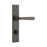 Iver Copenhagen Door Lever Handle on Chamfered Backplate Privacy Signature Brass 10880P85