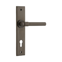 Iver Helsinki Door Lever Handle on Chamfered Backplate Euro Signature Brass 10904E85