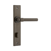 Iver Helsinki Door Lever Handle on Chamfered Backplate Privacy Signature Brass 10904P85