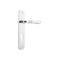 Iver Sarlat Door Lever Handle on Oval Backplate Euro 85mm Chrome Plated 11724E85