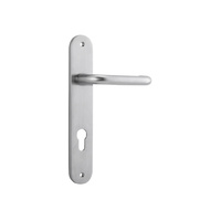 Iver Oslo Door Lever Handle on Oval Backplate Euro 85mm Brushed Chrome 12346E85