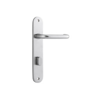 Iver Oslo Lever Handle on Oval Backplate Privacy 85mm Brushed Chrome 12346P85