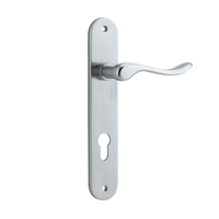 Iver Stirling Door Lever Handle on Oval Backplate Euro Brushed Chrome 12424E85