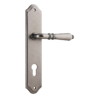 Iver Sarlat Lever Handle on Shouldered Backplate Euro Distressed Nickel 13712E85