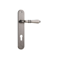 Iver Sarlat Lever Handle on Oval Backplate Euro 85mm Distressed Nickel 13724E85