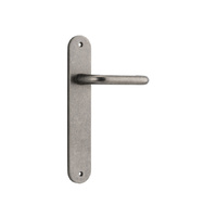 Iver Oslo Door Lever Handle on Oval Backplate Passage Distressed Nickel 13846