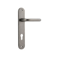 Iver Oslo Lever Handle on Oval Backplate Euro 85mm Distressed Nickel 13846E85