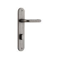 Iver Oslo Lever Handle on Oval Backplate Privacy 85mm Distressed Nickel 13846P85