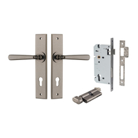 Iver Copenhagen Door Lever on Chamfered Backplate Entrance Kit Key/Thumb Distressed Nickel 
