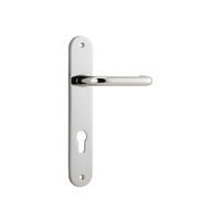 Iver Oslo Door Lever Handle on Oval Backplate Euro 85mm Polished Nickel 14346E85