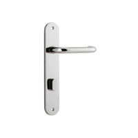 Iver Oslo Lever Handle on Oval Backplate Privacy 85mm Polished Nickel 14346P85