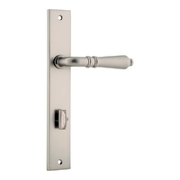 Iver Sarlat Lever Handle on Rectangular Backplate Privacy Satin Nickel 14700P85