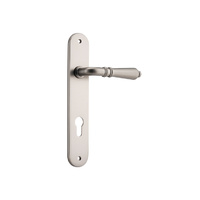 Iver Sarlat Door Lever Handle on Oval Backplate Euro Satin Nickel 14724E85
