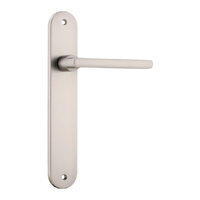 Iver Baltimore Door Lever Handle on Oval Backplate Passage Satin Nickel 14726