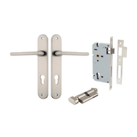 Iver Baltimore Door Lever on Oval Backplate Entrance Kit Key/Thumb Satin Nickel 14726KENTR60KT
