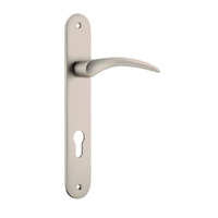 Iver Oxford Door Lever Handle on Oval Backplate Euro Satin Nickel 14728E85