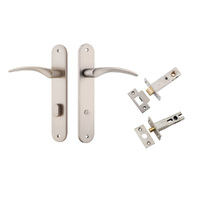Iver Oxford Door Lever on Oval Backplate Privacy Kit with Turn Satin Nickel 14728KPRIV60