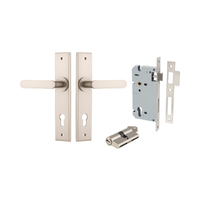 Iver Bronte Door Lever Handle on Chamfered Backplate Entrance Kit Key/Key Satin Nickel 