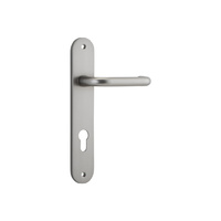 Iver Oslo Door Lever Handle on Oval Backplate Euro 85mm Satin Nickel 14846E85