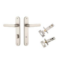 Iver Osaka Door Lever on Oval Backplate Privacy Kit with Turn Satin Nickel 14864KPRIV60