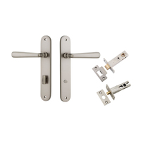 Iver Copenhagen Door Lever on Oval Backplate Privacy Kit with Turn Satin Nickel 14876KPRIV60