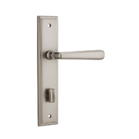 Iver Copenhagen Lever Handle on Stepped Backplate Privacy Satin Nickel 14878P85