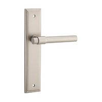 Iver Helsinki Door Lever Handle on Stepped Backplate Passage Satin Nickel 14902