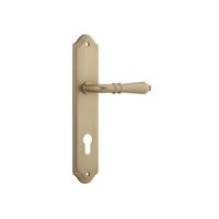 Iver Sarlat Door Lever on Shouldered Backplate Euro 85mm Brushed Brass 15212E85