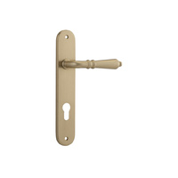 Iver Sarlat Door Lever Handle on Oval Backplate Euro 85mm Brushed Brass 15224E85
