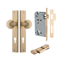 Iver Guildford Door Knob on Rectangular Backplate Entrance Kit Key/Thumb Brushed Brass 