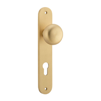 Iver Cambridge Door Knob on Oval Backplate Euro Brushed Brass 15334E85