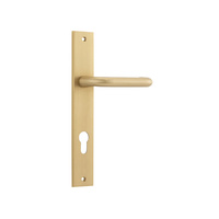Iver Oslo Lever Handle on Rectangular Backplate Euro 85mm Brushed Brass 15344E85