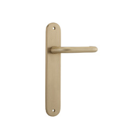 Iver Oslo Door Lever Handle on Oval Backplate Passage Brushed Brass 15346