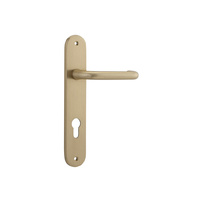 Iver Oslo Door Lever Handle on Oval Backplate Euro 85mm Brushed Brass 15346E85