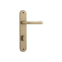 Iver Oslo Lever Handle on Oval Backplate Privacy 85mm Brushed Brass 15346P85