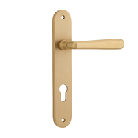 Iver Copenhagen Door Lever Handle on Oval Backplate Euro Brushed Brass 15376E85
