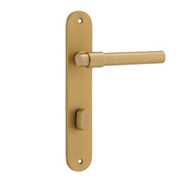 Out of Stock: ETA End August - Iver Helsinki Door Lever on Oval Backplate Privacy Brushed Brass 15400P85