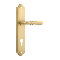 Iver Sarlat Door Lever on Shouldered Backplate Euro Brushed Gold PVD CTC85mm 16212E85