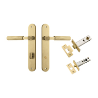 Iver Brunswick Door Lever Handle on Oval Backplate Privacy Kit Brushed Gold PVD 16268KPRIV60