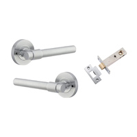 Iver Helsinki Door Lever Handle on Round Rose Inbuilt Privacy Brushed Chrome 20625KIBPRIV60