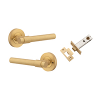 Iver Helsinki Door Lever Handle on Round Rose Inbuilt Privacy Brushed Brass 20626KIBPRIV60